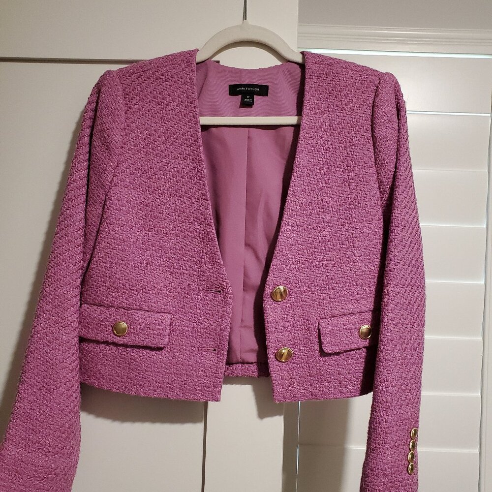 Ann taylor cropped tweed blazer jacket 0P